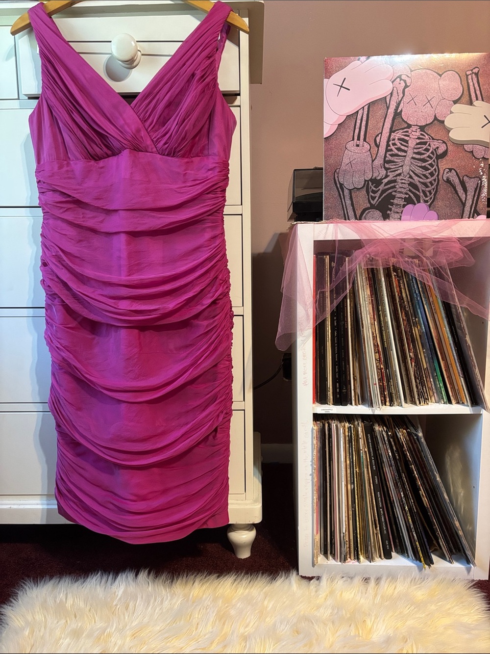 Y2k Silk Carmen Marc Valvo Dress Cocktail Formal Party Pink 12 Sheath Gala Event